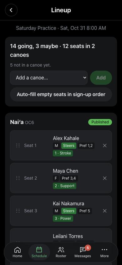 Building a lineup (coach view)