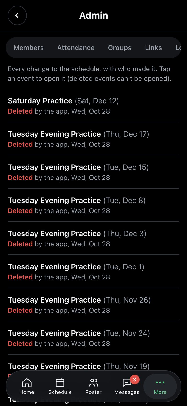 Event history