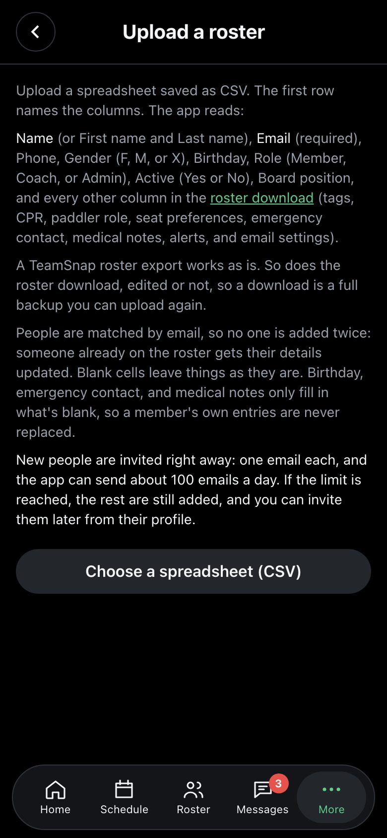 Upload a roster