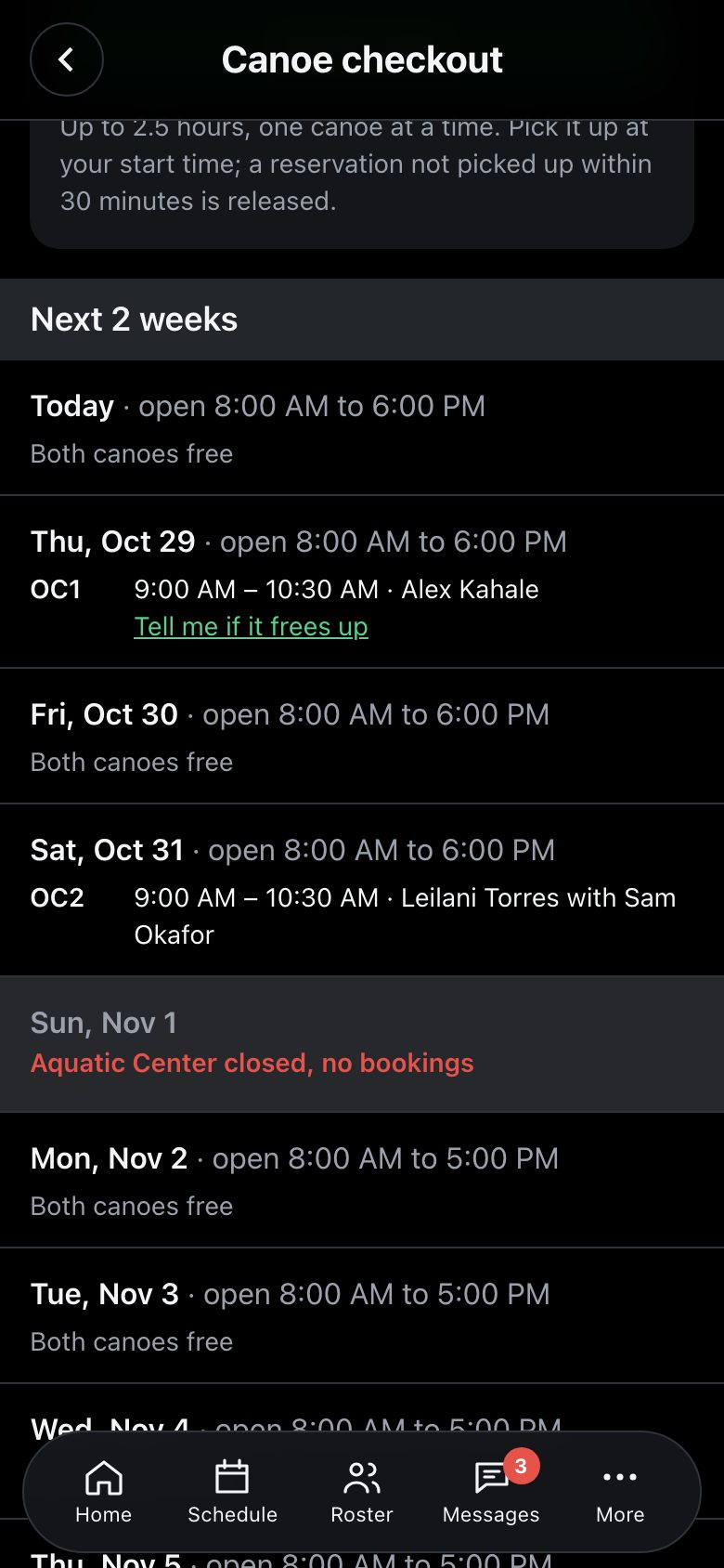 Next 2 weeks with Aquatic Center hours