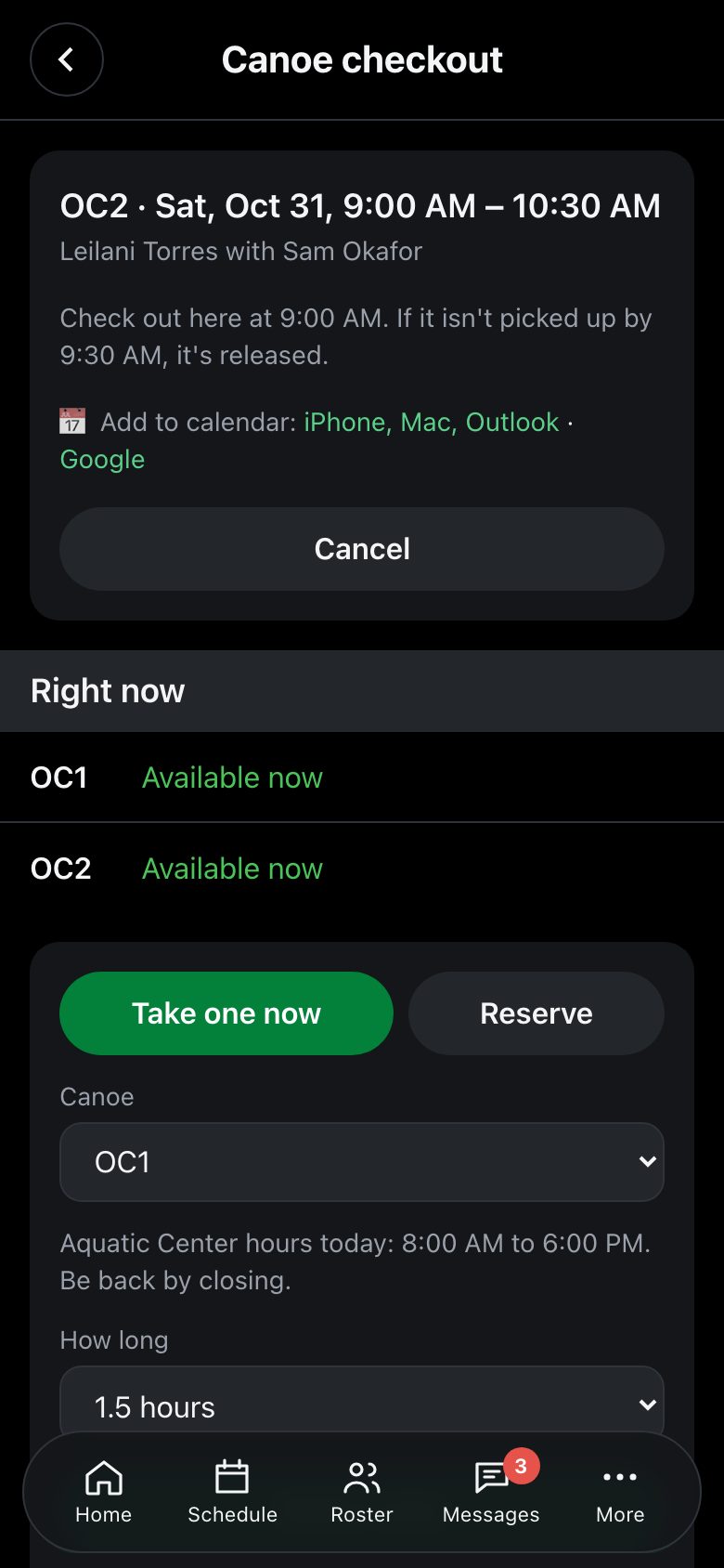 Canoe checkout with the OC1 and OC2