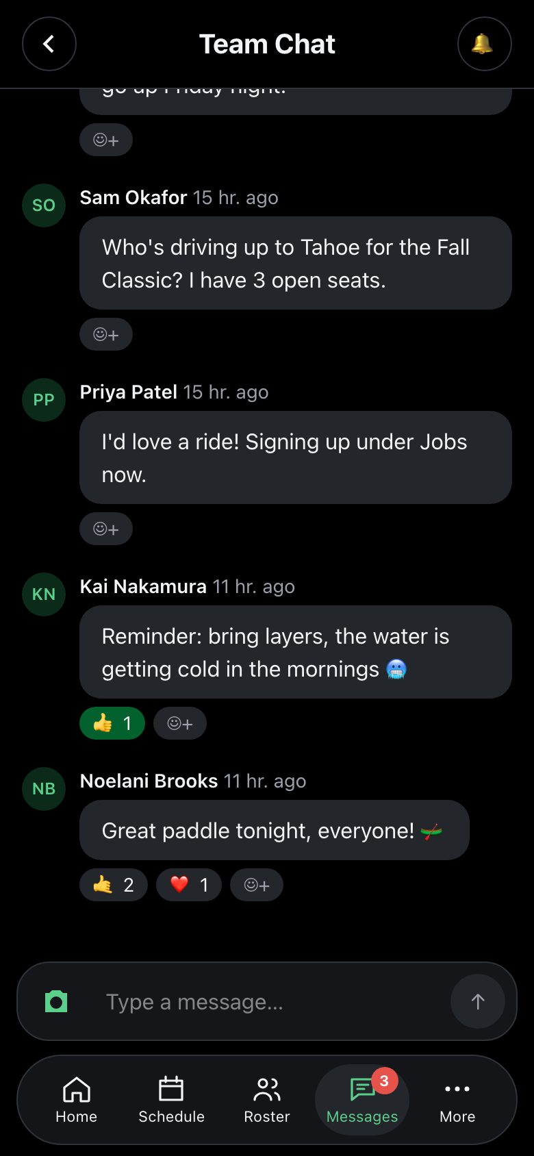 Team Chat with reactions