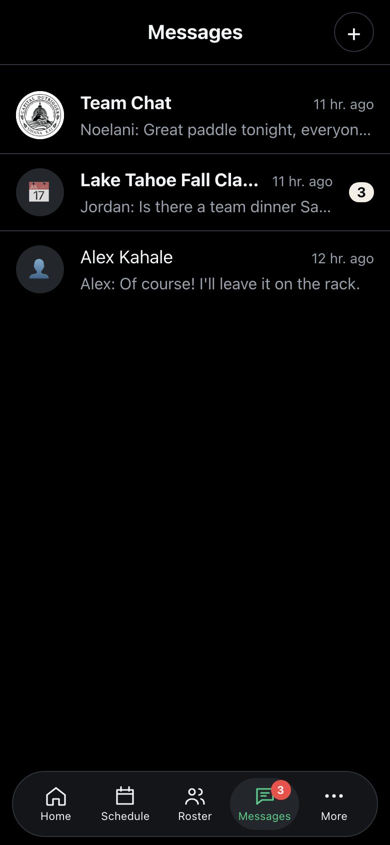 Messages list