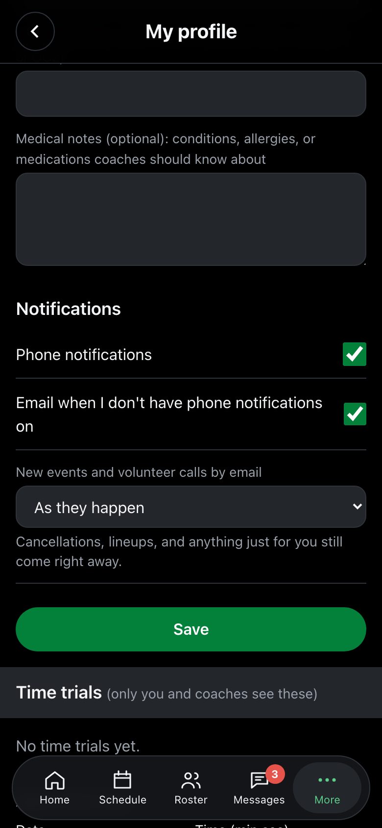 Notification choices
