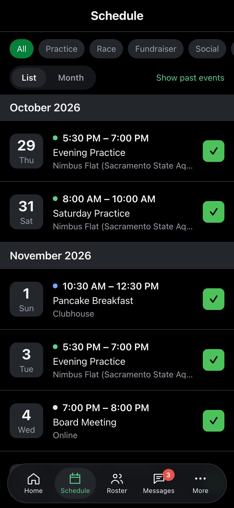 Schedule list